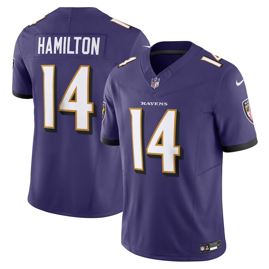 Men Baltimore Ravens 14 Kyle Hamilton Nike Purple Vapor F.U.S.E. Limited NFL Jersey